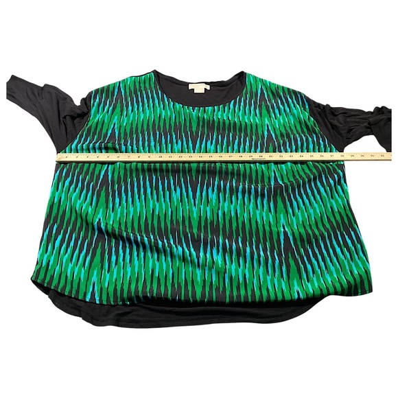 Michael Kors Top Womens 3X Green Black Abstract Ikat Print Boho Artsy Blouse - Picture 9 of 10